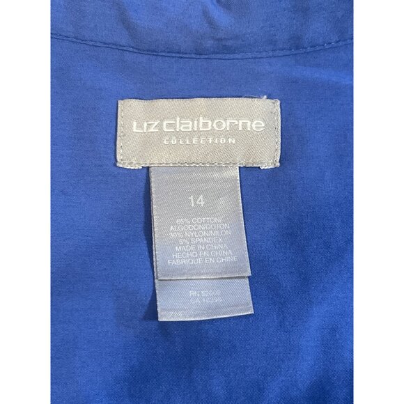 Liz Claiborne Womens Blue Button-Up Long-Sleeve Shirt Size 14 Cotton Blend Colla - Picture 3 of 3